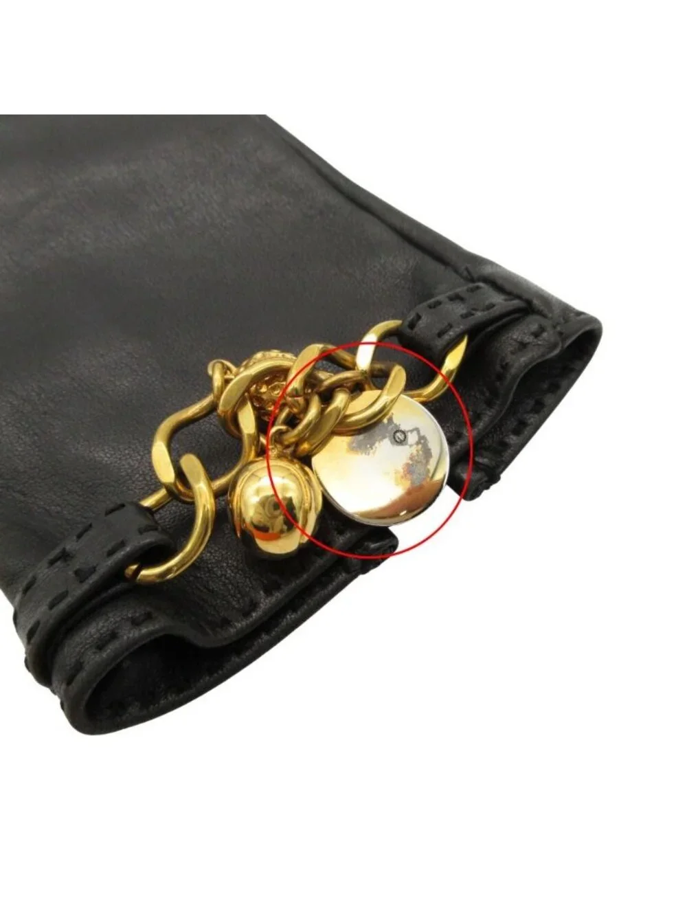 Hermes Gloves Logo Charm Chain Lambskin 7.5 Black